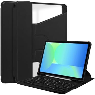 Imagem de Capa com teclado compatível com Samsung Galaxy Tab S10 FE 2025 de 10,9 polegadas (modelo SM-X520/SM-X526) com suporte para S Pen, suporte giratório,capa inteligente para tablet (Preto)