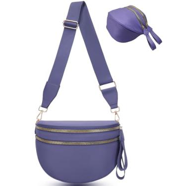 Imagem de Bolsa tiracolo feminina de nylon, pochete espaçosa, bolsa tiracolo grande com alça ajustável, Roxa, 12" x 4.5" x 8.6"