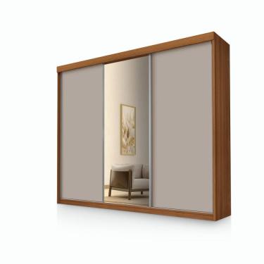 Imagem de Roupeiro Casal Luxo Florença 100% Mdf 3 Portas de Correr 5 Gavetas Trilhos em Alumínio Espelho - Luapa - Carvalho/Mani
