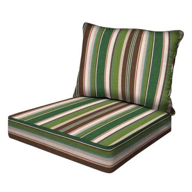 Imagem de Honeycomb Essentials Almofada para assento profundo ao ar livre, 61 cm x 61 cm, almofada para cadeira de pátio verde pinho listrado