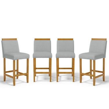 Imagem de Kit Com 4 Banquetas Eloá Madeira Maciça Assento Estofado Para Bancada Linho Cinza 407