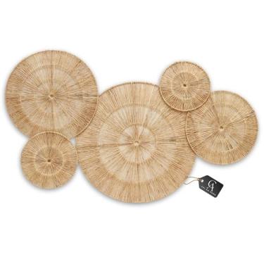 Imagem de CHI AN HOME Decoração de parede de juta de vime de 45,7 cm, conjunto de 5 grandes placas de parede de juta tecida, cestas decorativas grandes para artes de parede, 45,7 cm, 35,5 cm, 28 cm, 20,3 cm