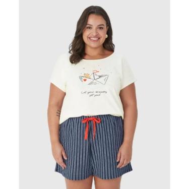 Imagem de Pijama Feminino Algodão Manga Curta Malwee Plus Ref. 121145, Creme, G1