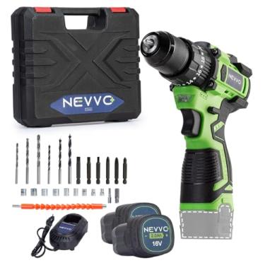 Imagem de Furadeira Parafusadeira de Impacto Brushless 16V 10mm 1800Rpm 45 NM 20 Níveis de Torque e 2 Velocidades Sem Fio 2 Baterias e Carregador Com Maleta de Acessórios FPN16BL NEVVO