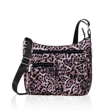 Imagem de Kamo Bolsa tiracolo feminina – bolsa carteiro leve com vários bolsos, casual, estampada, bolsa de viagem, Estampa de leopardo rosa, One Size