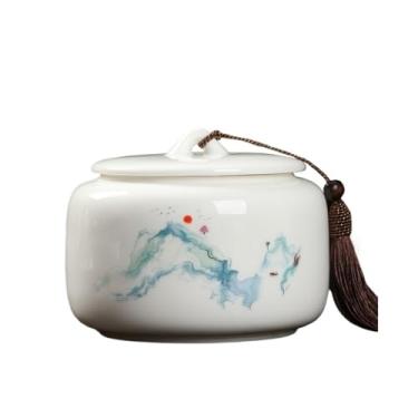 Imagem de Lata de chá Lata de chá de cerâmica com tampa, jarra de armazenamento de grande capacidade para servir café moído, chá, açúcar, sal e muito mais Caixa de chá(Multi-colored)