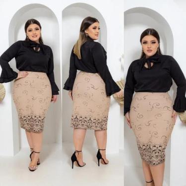 Imagem de Saia Midi Lapis Executiva Tubinho Trabalho Secretaria Basica Moda Cris