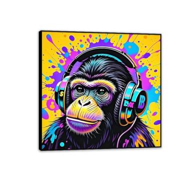 Imagem de Impressões de arte de parede Banksy macaco grafite macaco imagem colorida arte em tela animal para sala de estar escritório decoração de parede emoldurada pronta para pendurar decoração de quarto para