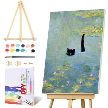 Imagem de VIGEGU Kit de pintura de lago preto por números para adultos com moldura - Pintura por número com cavalete de madeira DIY Nice Box Pintura a óleo acrílica, para decoração de parede 20 x 30 cm