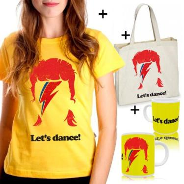 Imagem de Kit Combo Camiseta Davi Bowie + Sacola Ecobag + Caneca - LADO B ROCK C