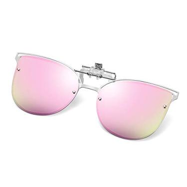 Imagem de FEISEDY Óculos de sol polarizados Clip On B2436 com aba tipo olho de gato, rosa, width: 2.20in