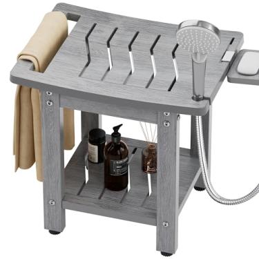 Imagem de Cadeira de chuveiro para idosos para chuveiro interno: banco de chuveiro plástico impermeável cinza pequeno para barbear pernas banheira espaços pequenos - banco de chuveiro para adultos idosos