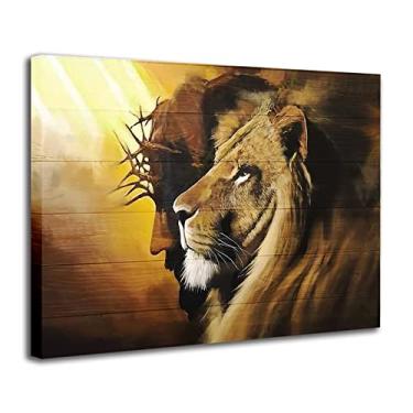Imagem de Mislojade Tela de arte de parede Leão de Judá pinturas de Jesus preto decoração para sala de estar fotos de Cristo pôster e impressões douradas escritório 30,5 x 40,6 cm sem moldura (leão Jesus, 30,5