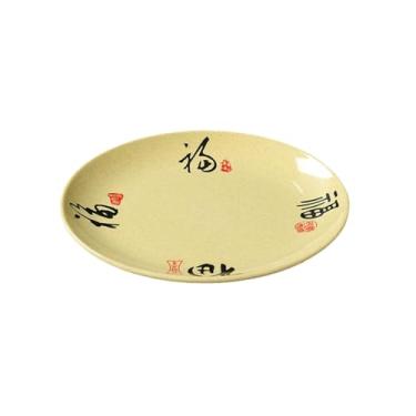 Imagem de Prato de fast food de porcelana de imitação de personagem Fu requintado redondo esmaltado estilo chinês - prato redondo de 25,4 cm