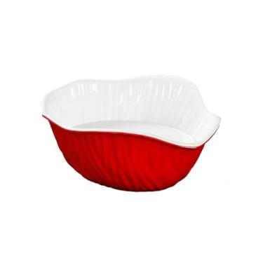 Imagem de Bandeja de gelo seco de porcelana de imitação de sashimi de cor de esmalte irregular comercial estilo nórdico - 32,3 cm [vermelho e branco]