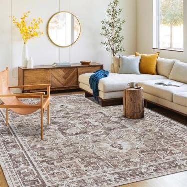 Imagem de Tapete lavável 15 x 23 | Tapete antiderrapante para sala de estar, quartos, sala de jantar | Área de carpete de flanela ultramacia com suporte de borracha (marrom sálvia, 15 x 23 cm)