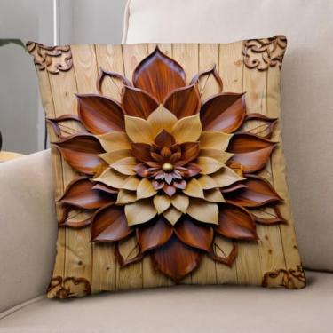 Imagem de Hvednze BohemianVintage Arte Madeira Flor da Vida Veludo Capas de Almofada Sofá Fronhas Quadradas Decoração de Casa 45 x 45 cm