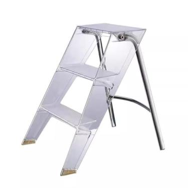 Imagem de Lzyjckh Escada de acrílico, Banco dobrável de 3 degraus para adultos, Puffs decorativos modernos, com pedal largo antiderrapante para uso doméstico e no escritório,Transparent,52x44x63cm