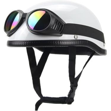 Imagem de Capacete De Motocicleta Retro Meio Capacete Estilo Germa Com óculos De Proteção Scooter Cruiser Chopper Ciclomotor Ope Capacete Ece Certified All Seasons Unisex Ope Face Helmet, F, S