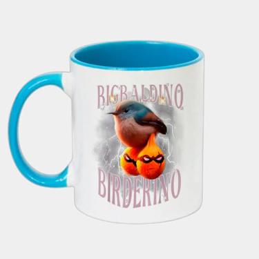 Imagem de Caneca Branca com Alça e Interna Azul de Porcelana 325ml - Bigbaldino Birderino Funny Italian Brainrot Meme Gen Z
