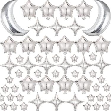 Imagem de 52 peças de balões grandes de 91 cm de folha de lua Mylar balões de estrela de quatro pontas balão de graduação, chá de bebê, chá de panela, noivado, festa de aniversário, casamento, decoração de