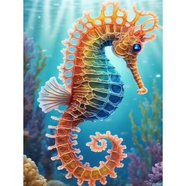 Imagem de TUTUMAY21 Kits de pintura de diamante para adultos, organismos submarinos 5D, arte de diamante, faça você mesmo, pinturas coloridas de broca completa com diamantes, arte de pedra preciosa para