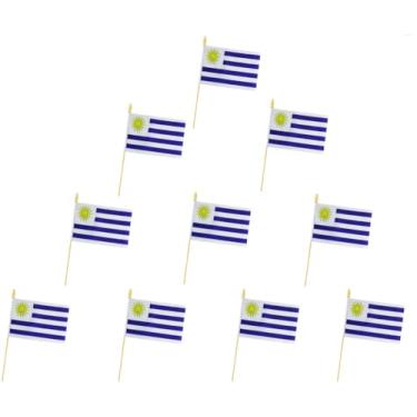 Imagem de Pacote com 10 bandeiras do Uruguai - Bandeira portátil - 12,7 x 20,32 cm, mini bandeira do Uruguai. Adequado para decorações de festas, expositores de lojas, decorações de bar e desfiles do dia