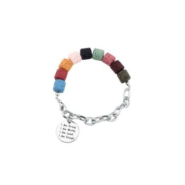 Imagem de Octjewty Pulseira difusora de pedra vulcânica e pedra natural, joia inspiradora, mantra, presente de incentivo para amigas para ela, Small, Aço inoxidável, Sem Pedra Preciosa