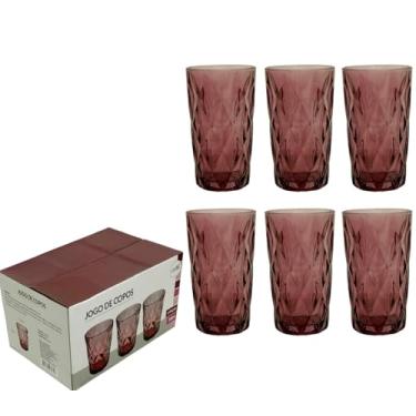 Imagem de Jogo De Copos 6 Peças 330ml Vidro Colorido Diamod Chique -CASITA (ROSA)