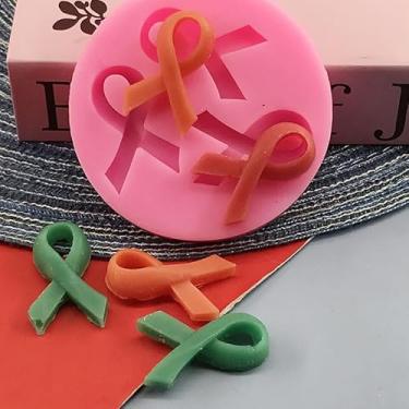 Imagem de Molde de silicone para doces de fita rosa, molde de fondant de açúcar, chocolate, cupcake de polímero, molde de artesanato para festa de conscientização do câncer de mama, aniversário, festa de