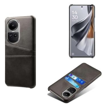 Imagem de Capas Compatível com OPPO RENO 10 PRO 5G,tampa protetora de couro falso,design de saco de cartão com 2 fendas de cartão atrás,proteção anti-impressão digital e anti-gota-Black