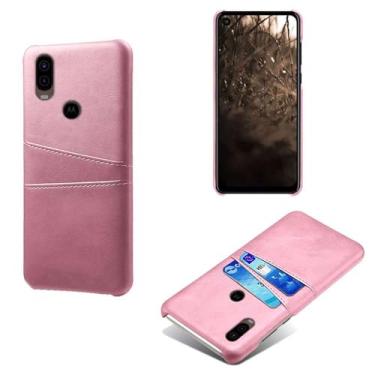 Imagem de Capas Compatível com MOTO One Vision,tampa protetora de couro falso,design de saco de cartão com 2 fendas de cartão atrás,proteção anti-impressão digital e anti-gota-Pink