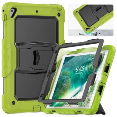 Imagem de HXCASEAC Capa para iPad 6ª/5ª Geração/Air 2/Pro 9,7 polegadas com protetor de tela/suporte embutido, [3 camadas] 9,7 polegadas capa 2018/2017/2016/2014 protetora, verde
