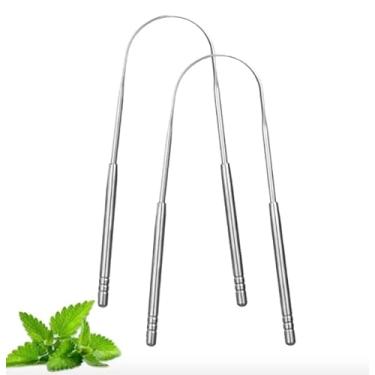 Imagem de Kit 2 Raspador de Língua em Aço Inox Cirúrgico - Limpador Lingual para Hálito Puro Elimina o Mau Hálito Toxinas e Resíduos, Design Ergonômico, Reutilizável Fácil de limpar Antibacteriano e Higiênico