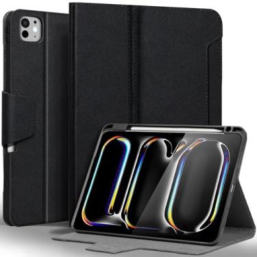 Imagem de Gexmil Capa de couro para iPad Pro de 11 polegadas M4 2024 com suporte para lápis, fecho magnético, capa protetora à prova de choque de couro inteligente inteligente com suporte ajustável, hibernar