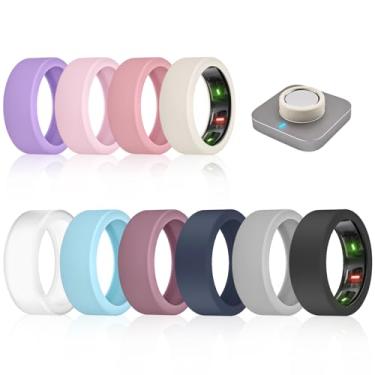 Imagem de Pacote com 10 capas de anel compatíveis com Oura Ring Gen 4/3 - carrega diretamente com a capa, protetor de silicone elástico de silicone para malhar (M, violeta/rosa/rosa/uva/estrelado/preto/azul