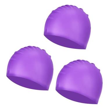 Imagem de YELARXI Touca de natação de silicone à prova d'água, confortável, antiderrapante, adequada para mulheres e homens, cabelo longo e curto adulto (3 peças, roxo)