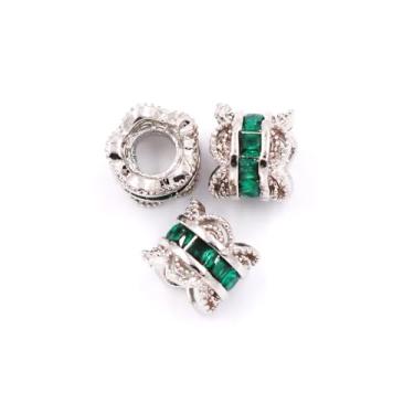 Imagem de Malahill Contas espaçadoras de zircônia cúbica para fabricação de joias 8 x 7 mm ouro branco e verde