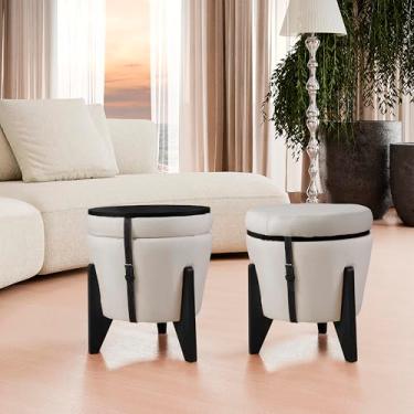 Imagem de Puff flex Linho Claro 3 em 1 Baú e Mesa de Centro Multifunções Organiza Rústico Maciço (Black Edition)