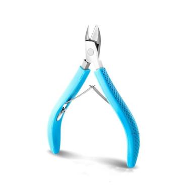 Imagem de Tesoura para cutícula de unha, removedor de unhas, cortador de cutícula de aço inoxidável, cortador de unhas com cabo de silicone, azul, 9,4 cm