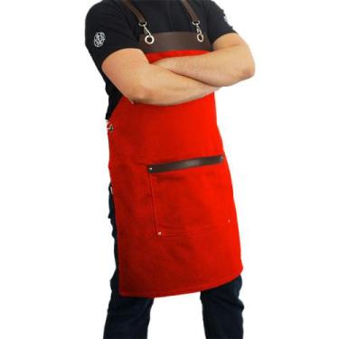 Imagem de Avental cozinha churrasco restaurante barbearia vermelho com detalhes 