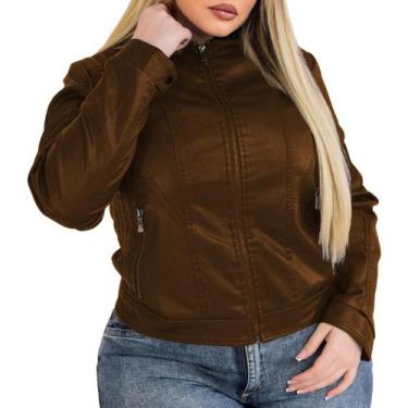 Imagem de Jaqueta Couro Plus Size Pelúcida Capuz Removível Casaco - Klizz, Cafe,