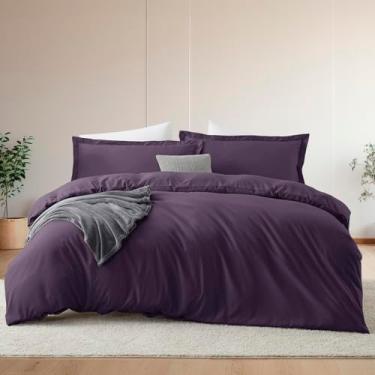 Imagem de Hearth & Harbor Conjunto de capa de edredom e lençol de cama queen size, roxo, 7 peças, macio escovado, inclui capa de edredom, lençol de cima, lençol com elástico, fronhas e fronhas