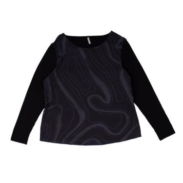 Imagem de Blusa Feminina Habana Plus Size Manga Longa Estampada Preto-Feminino