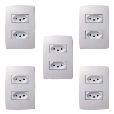 Imagem de Kit 5 Conjuntos 2 Tomadas 10A 4X2 Pial Plus 615075Bc