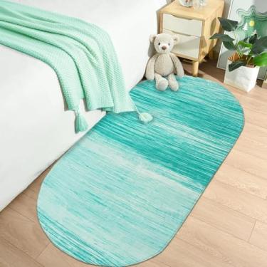 Imagem de USTIDE Tapete de corredor macio azul-petróleo oval 6,6 x 1,50 m lavável moderno tapete para cabeceira cozinha antiderrapante lavanderia corredor abstrato de pelo baixo corredor para quarto porta