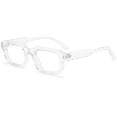 Imagem de Breaksun Óculos De Grau Quadrados E Grossos, Femininos Masculinos, Retrô, Retangular, Azul, Claro, Pequeno Robusto (Transparente)