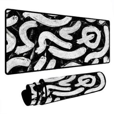 Imagem de Novo Mouse Pad Gamer Deskpad Speed Extra Grande Borda Costurada Profissional 120x40  - Micro Preto Branco