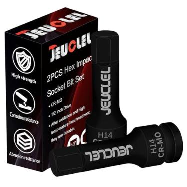 Imagem de JEUCLEL 2 peças de soquete hexagonal de 14 mm, soquete Allen de acionamento de impacto H14 de 1/2 polegada, adaptador de chave de fenda sextavada de aço Cr-Mo para chaves catracas elétricas parafusos
