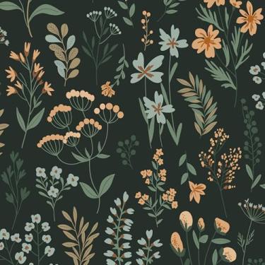 Imagem de Mounting UP Papel de parede para decoração de casa preto rústico flora papel de parede removível vinil autoadesivo prateleira papel de prateleira e rolo de gaveta casa, oficina e escritório 43,9 cm x